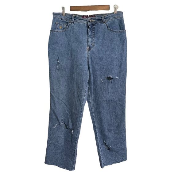 Gloria Vanderbilt Womens Medium Wash High Rise Straight DIY Distressed Jeans 12 - Picture 1 of 7